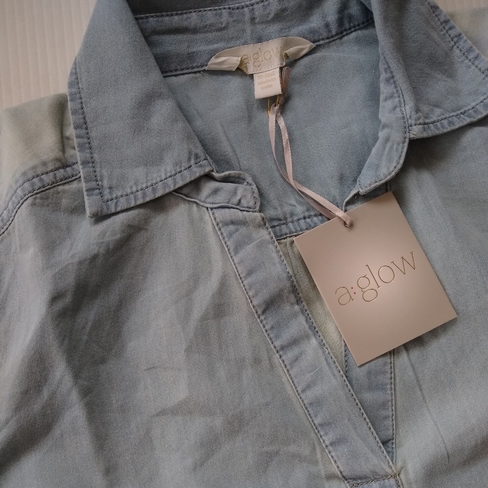 A•GLOW maternity chambray Pop-over shirt - Picture 3 of 8